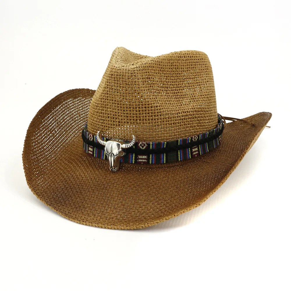 QIUBOSS коричневая краска-спрей с большими полями, бумага, ковбойская соломенная шляпа, уличная унисекс, мужская и женская шляпа для защиты от солнца, Пляжная Панама, солнцезащитная Кепка
