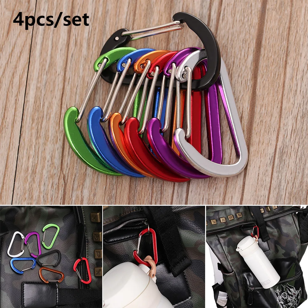 

4PCs Aluminum Alloy Carabiner D-Ring Keychain Outdoor Camping Keyring Climbing Snap Clip Lock Buckle Hook Fishing Tool Karabiner