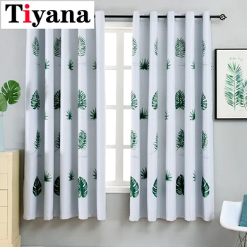 

Green Banana Leaves Printed Curtains for Living Room Kitchen Cortinas for Bedroom Rusitc Door Screen Short Window Drapes PC014X