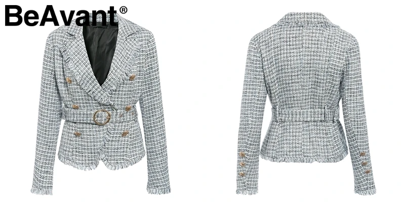 BeAvant плед необработанный край твидовая куртка пальто для женщин v-образный вырез двубортные с пуговицами ремень дамское пальто длинный рукав износоустойчивый фланелевый Блейзер Пальто