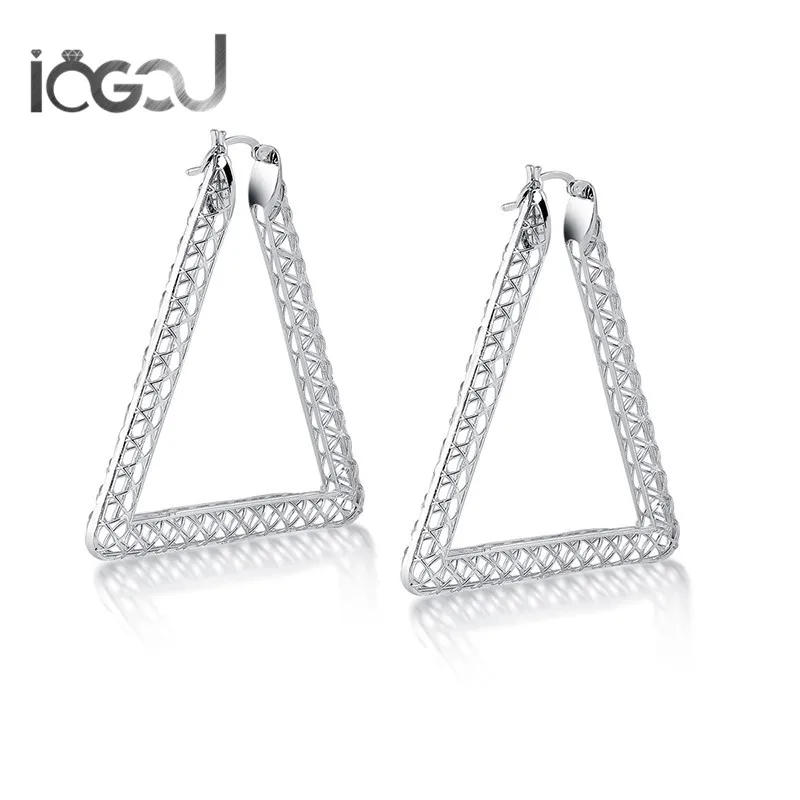 

IOGOU 1 pair Triangle Hoop Earring for Women men Wedding Party Engagement Bridal Anniversary 925 Sterling Silver Earrings