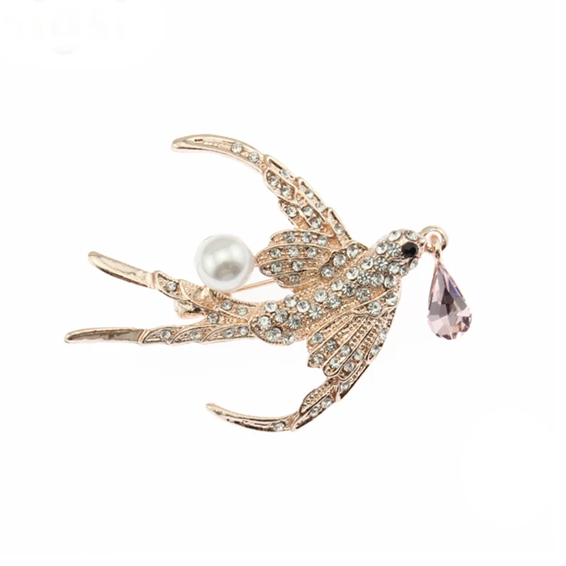 

50pcs/lot wholesale high quality 50mm Swallow Jewelry Pearl Rhinestone Lovely Pin Brooches