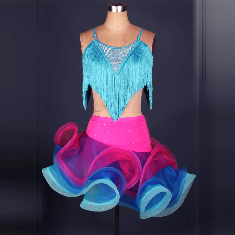 Latin Dance Dress Women/Girls For Sale Rose/Yellow/Blue/Green Fitness