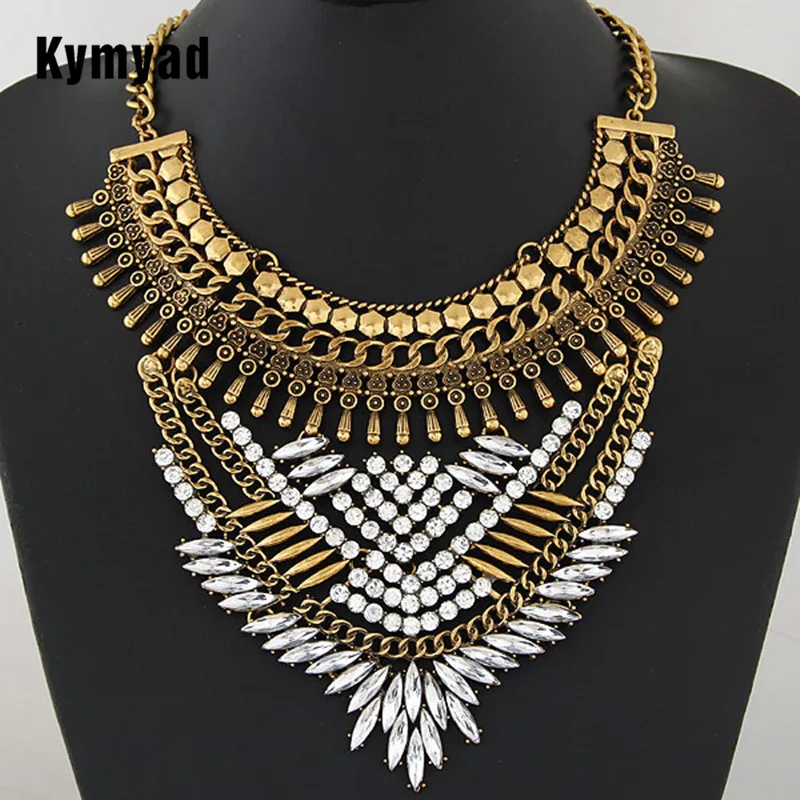 

Kymyad Big Women Collier Femme Necklaces Pendant Retro Statement Bijoux Fashion Crystal Jewelry Choker Maxi Boho Vintage Jewelry