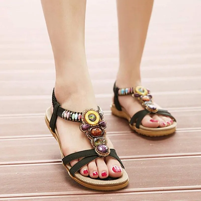 

Women's Fashion Sweet Beaded Clip Toe Flats Bohemian Herringbone Sandals Summer Sandals Women T-strap Flip Flops