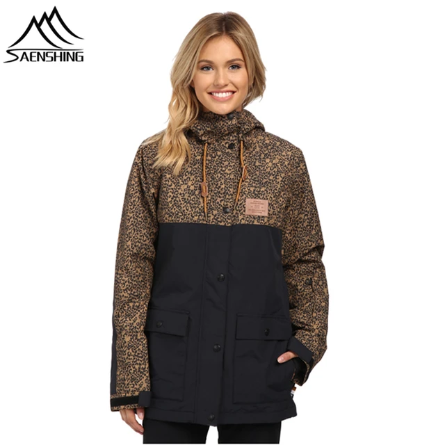 Cheap New arrival style women snowboarding jackets leopard pattern winter -30 degree warm thicken ski jackets Waterproof Skiwear