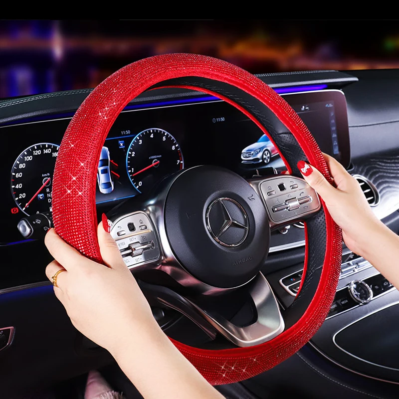 女性のための豪華なパープルクリスタルカーカバー,ラインストーン付きの装飾的な車のハンドル|Steering Covers| - AliExpress