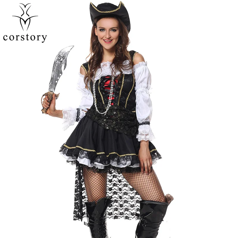 

Role Playing Game Pirates Of The Caribbean Sexy Halloween Costume For Women Fancy Dress Adult Cosplay Mujer Carnival Party Wear