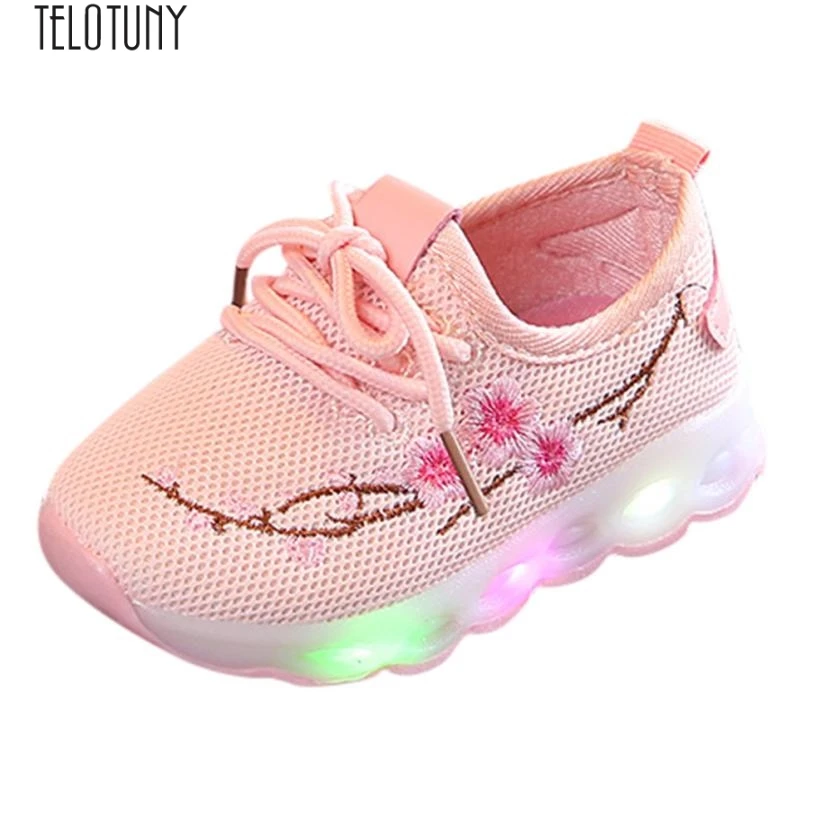 

TELOTUNY Kids Baby Boys Girls Embroidery Flower Sport Running Fashion light casual shoes LED Luminous Shoes Sneakers ZO04