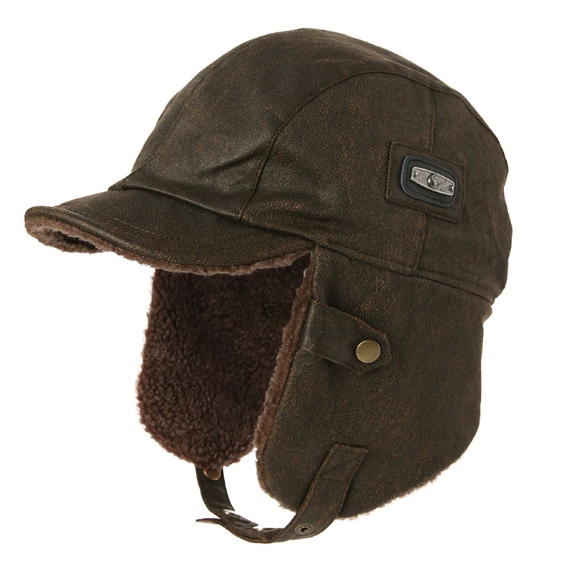 Шапка-бомбер, Мужская зимняя уличная теплая утолщенная шапка, Мужская ветрозащитная шапка с защитой ушей, бархатные модные корейские шапки-ушанки H7180