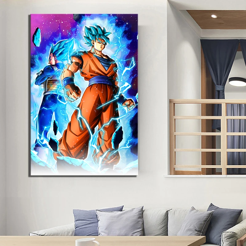 1 шт. цифровой художественный мультфильм картина Супер Saiyan синий Гоку и Вегета Жемчуг дракона супер плакат с героями Аниме Холст Живопись для стены