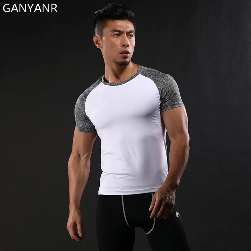 

GANYANR Running T Shirt Men Gym Basketball Tennis Sportswear Compression Jogging Fitness Exercise Tights Tee Sport Rashgard
