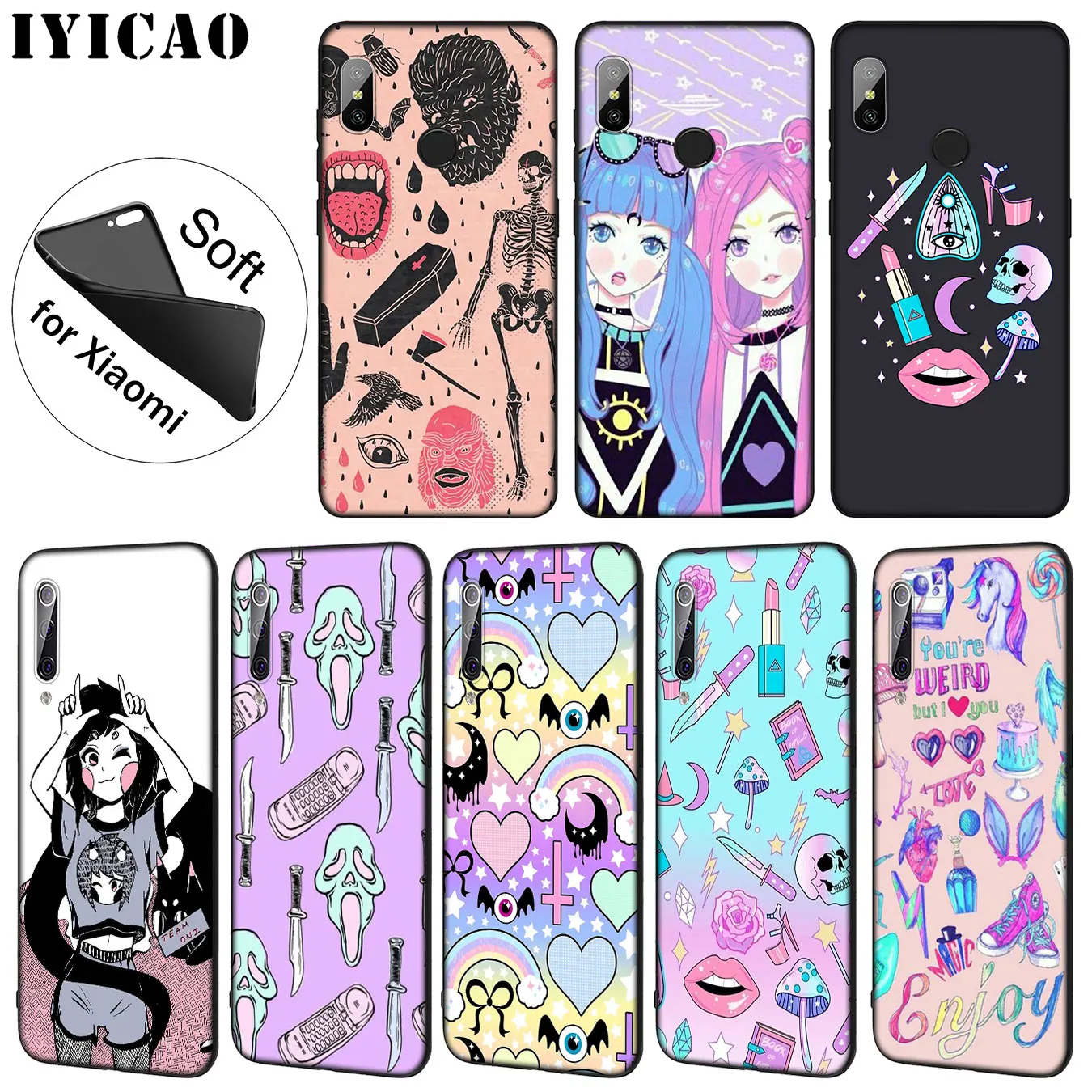 IYICAO Girly Pastel Witch Goth Мягкий силиконовый чехол для телефона Xiaomi Mi 10 9 9T CC9 CC9E 8 SE A3 Pro A1 A2