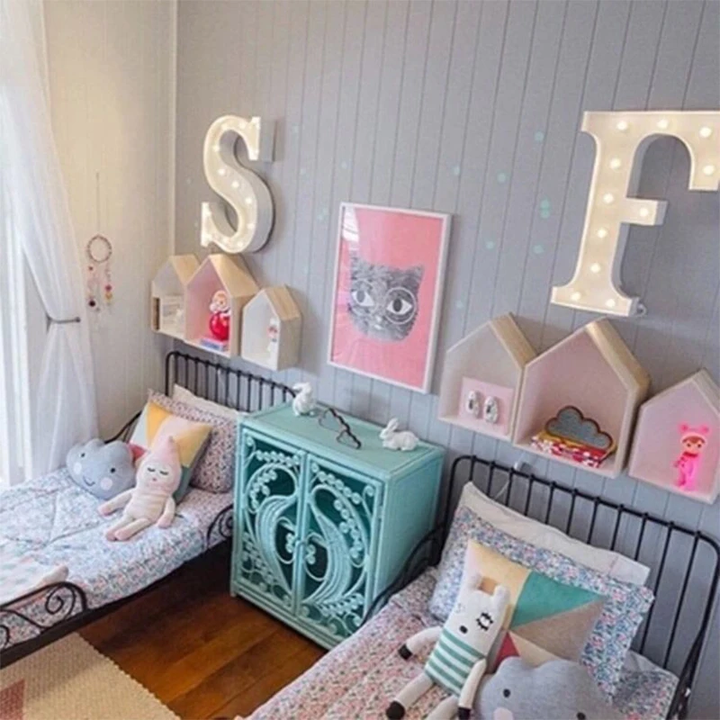 

26 Letter Alphabet LED Sign Wooden Light Up Night LED Lamp Grow Light Wall Decoration For Children Bedroom Wedding Decor