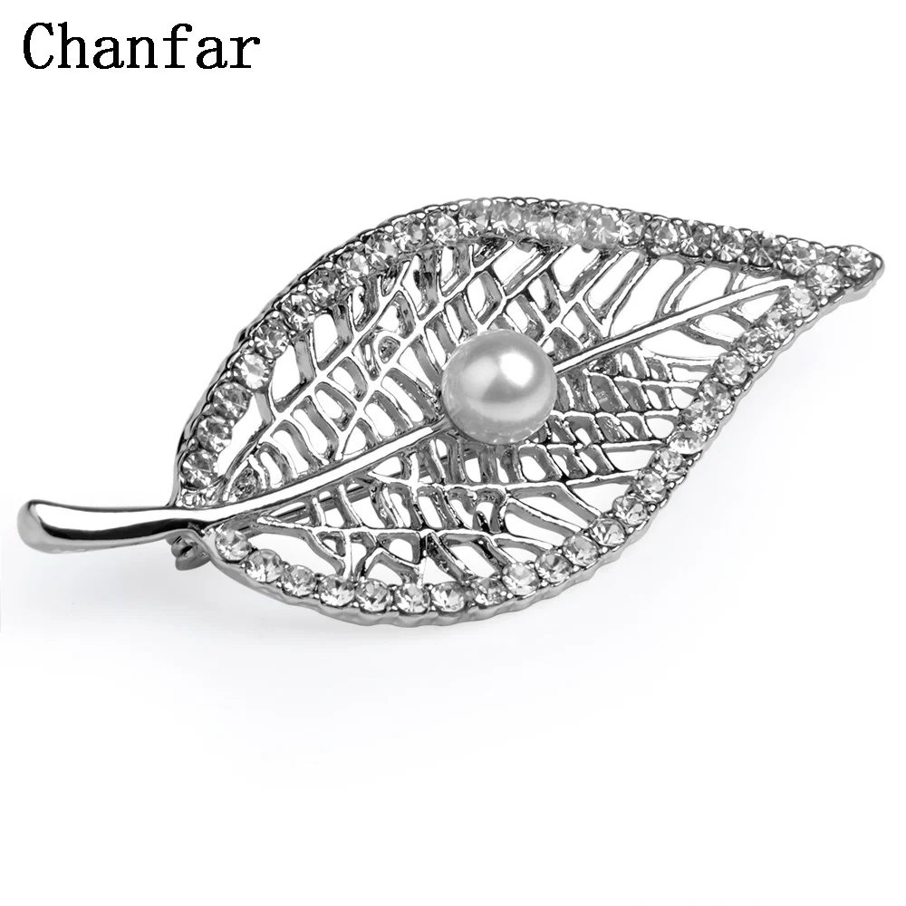 

Chanfar 2 Colors Gold Silver Leaf Brooch Pearl Beautiful Crystal Brooch Pins For Women Men Fashion Jewelry