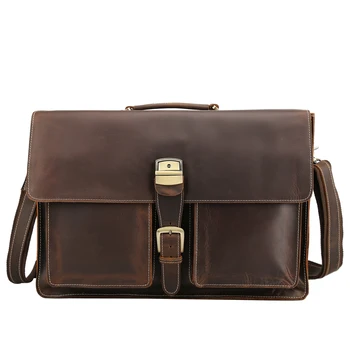 

Tiding Handmade Leather Briefcase Mens 15 Inch Laptop Bags Tote Business Office Case Satchel Retro Messenger Bag Maleta Brown