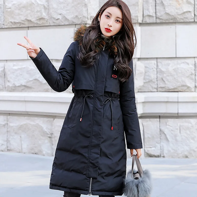 Полный длинный пуховик для женщин, зимняя куртка с тяжелым мехом, пальто, зимняя куртка, Женское пальто, пуховик для женщин, 925 - Цвет: Черный
