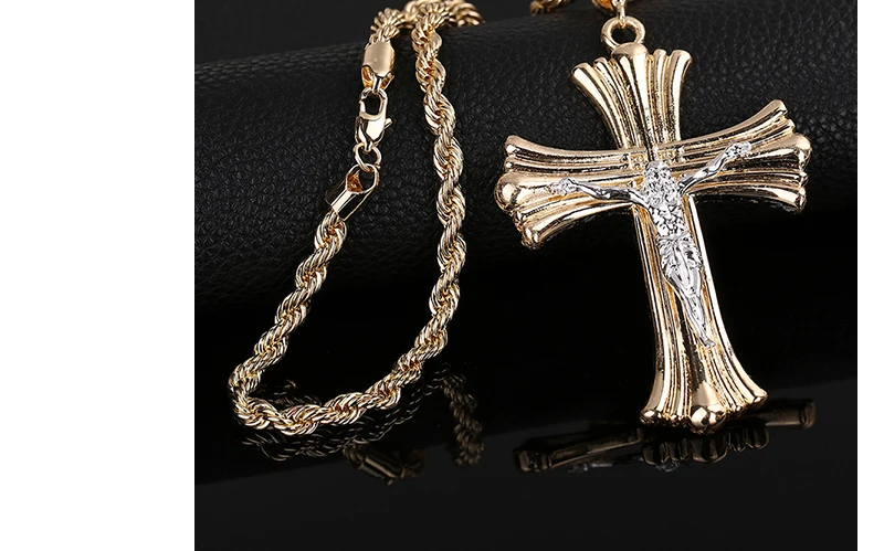 AYAYOO Cross Necklace Gold Color Jesus Piece Pendant Necklace Men Trendy Chain Catholic Jewelry Stainless Steel Long Necklaces (5)