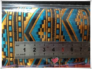 

4cm 40mm 1-5/8' Classic Blue Orange Zigzag Wedged Grid Ribbon Costume Trim Curtain Laciness National Jacquard Garment Webbing