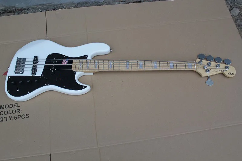 Free Shipping High Quality Maple fingerboard 5 String F Marcus Miller Signature white Jazz Bass guitar 15-9