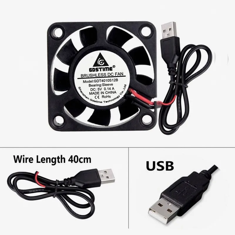 2 шт. Gdstime 4010 Micro 40x40x10 мм 40 DC бесщеточный вентилятор охлаждения 5 в USB разъем 9