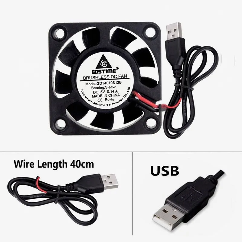 2pcs/lot GDT 4010S Micro 40x40x10mm 40mm DC Brushless Cooling Fan 5V USB Connector 9 Blades