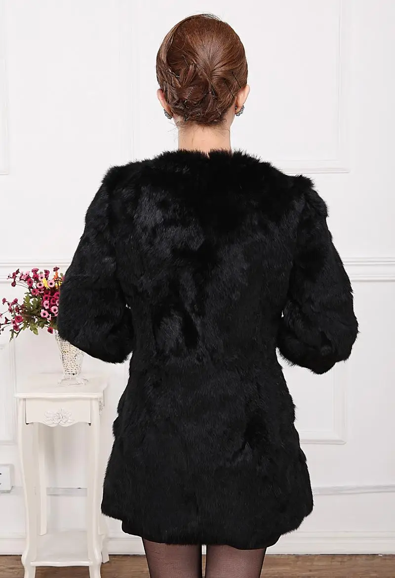 Пальто из кроличьего меха средней длины, модное тонкое женское меховое пальто