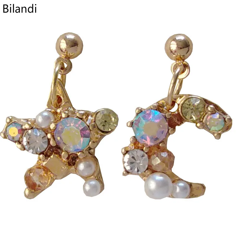 

Contracted girl star moon pearl fancy cute small drop earring for woman jewelry