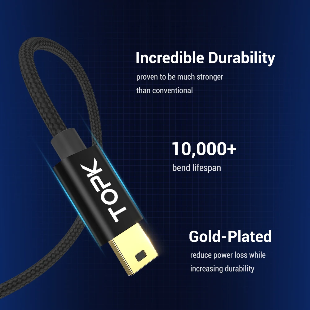 TOPK мини USB кабель для быстрой синхронизации данных зарядный сотового телефона