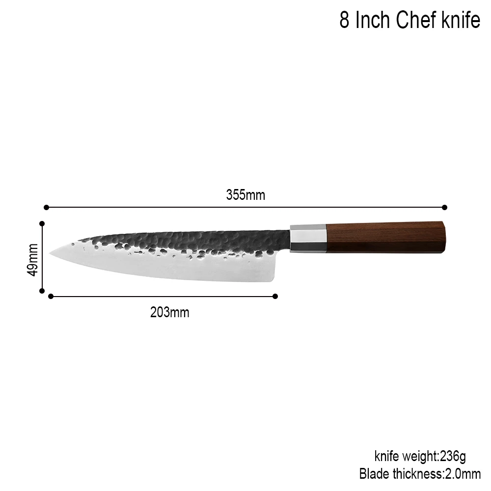 XYj 7 ''8'' кухонный кованый стальной нож повара ручной работы с цветной деревянной ручкой Santoku разделочный нож для мяса рыбы суши инструменты для приготовления пищи - Цвет: A.8 chef knife