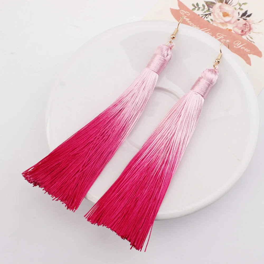 

2019 Fashion Charm Lady Stacked 2 Layer Gradient Chunky Tassel Fringe Bohemian Drop Dangle Earring for Women pendientes tela