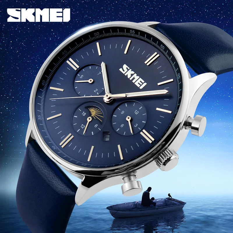 Mens Watches Top Brand Luxury SKMEI Men Military Sport Luminous Wristwatch Chronograph Leather Quar