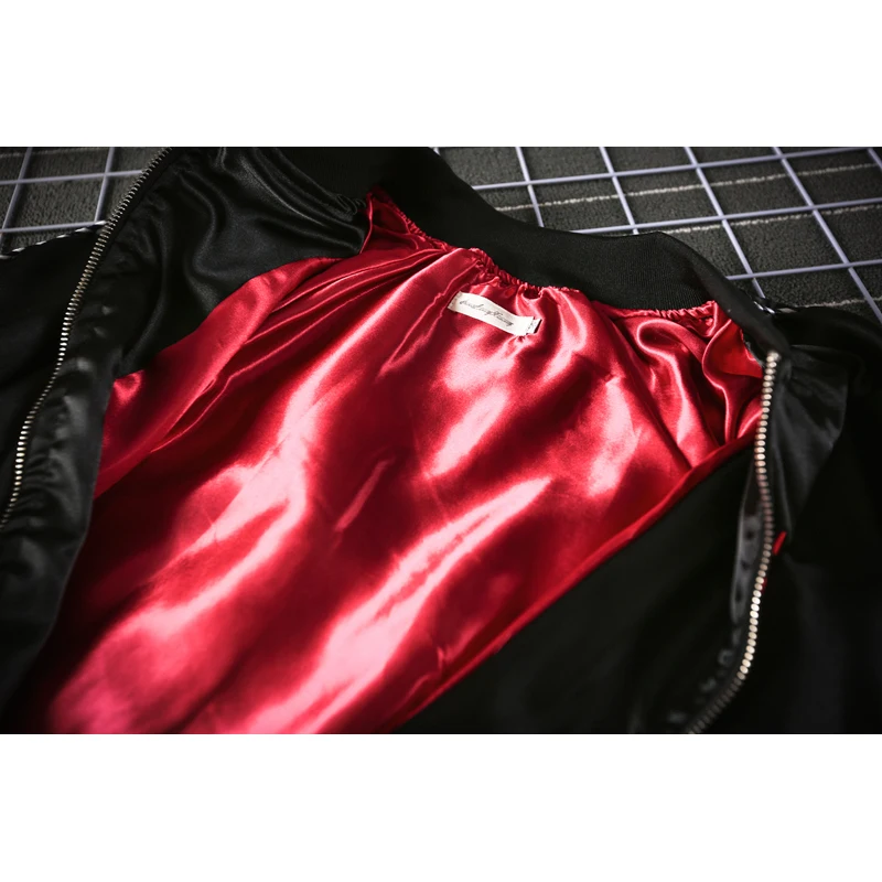 Billige Trend Stickerei Lässig Baseball Kleidung herren Aviator Jacke Kran Silk Satin Design Herbst Winter Hübscher Mantel Flut Marke