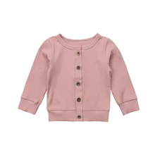 Новорожденных Одежда для маленьких девочек кнопка вязаный свитер кардиган пальто Топы
