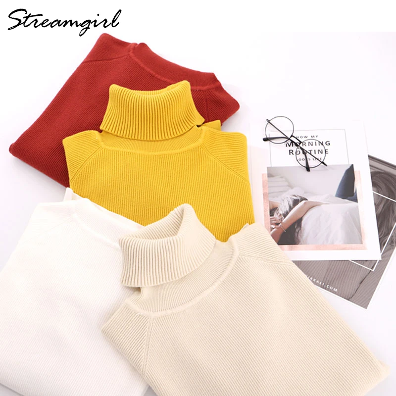 Streamgirl Winter Clothes Women Sweater Women's Turtleneck Sweaters Female Womens Sweaters 2018 Winter Yellow Sweater Knitted