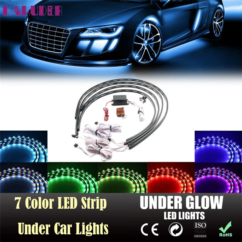 

High Quality 7 Color LED Strip Under Car Tube underglow Underbody System Neon Lights Kit
