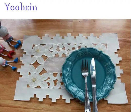 

30*45cm Nice satin Embroidery Table place Mat Cloth lace pad cup mug holder trivet doily Placemat Coaster kitchen wedding decor