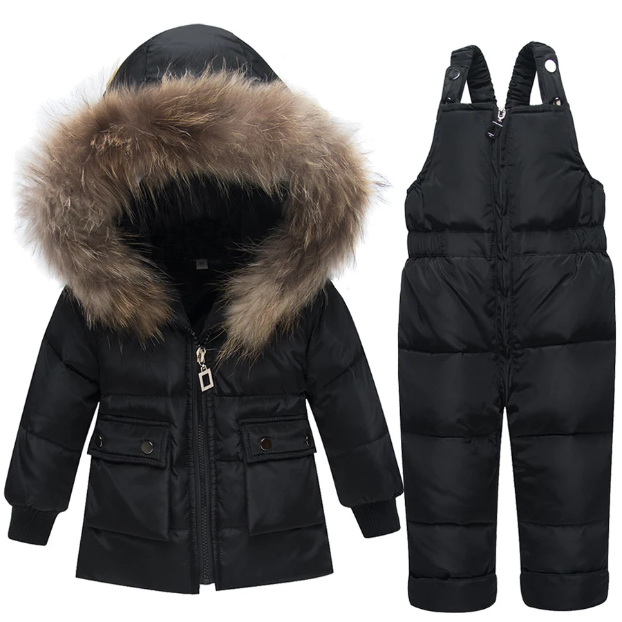 IYEAL комплекты зимней одежды для девочек детские пуховики для мальчиков Детский Зимний комбинезон, теплый лыжный костюм для малышей Верхняя одежда на утином пуху, пальто+ комбинезон