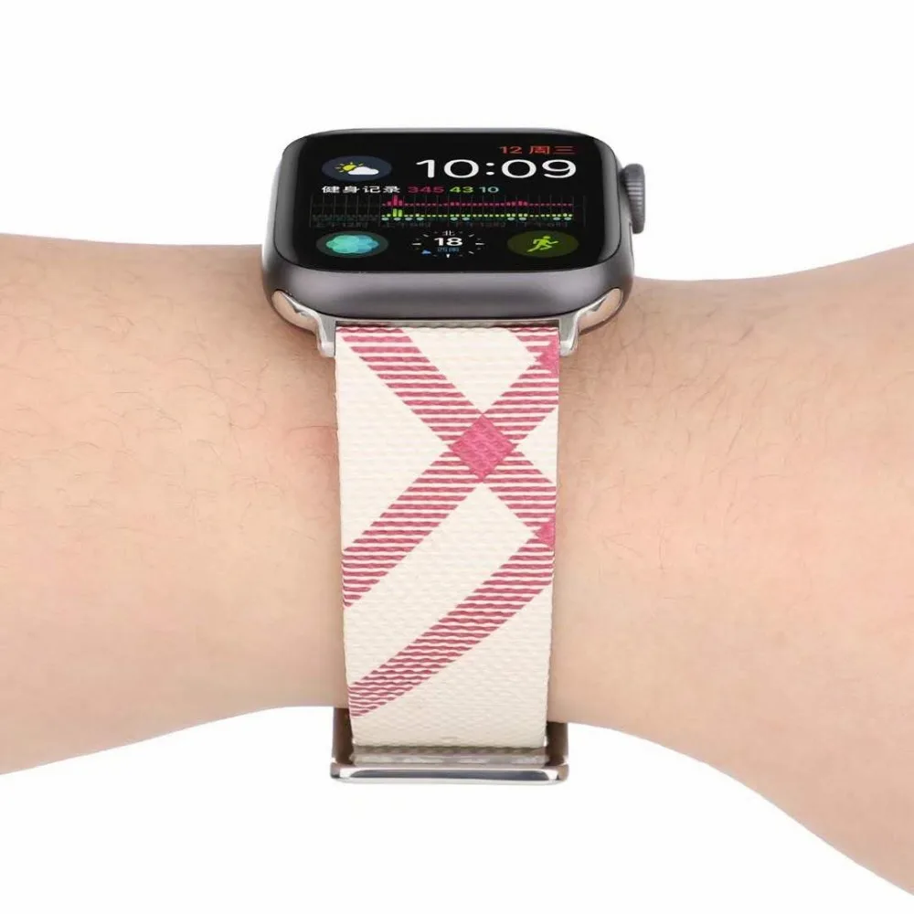 Кожаный ремешок с клетчатым узором для Apple Watch band 4 5 44 40 мм женские/мужские часы