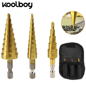 

Koolboy 3Pcs Step Drill Bit Set with tool bag Case High Speed Steel Titanium Cobalt Bits for Metal wood Center Drill Bit kit