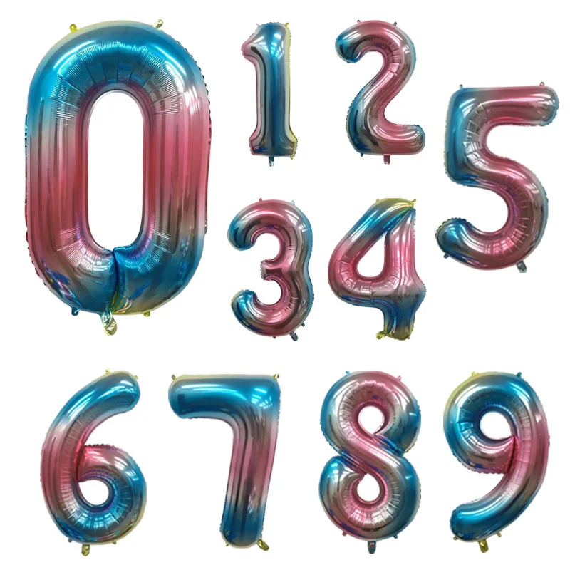 

40 inch Rainbow Color Number Balloons Digit Globos gradient ramp Figure Balls Birthday Wedding Anniversary Party Decor Kids ball