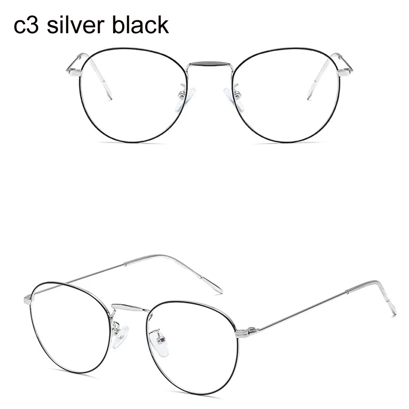 Компьютерные очки, оправа для очков, анти-синий светильник, очки, Антибликовая оправа для очков, женские круглые прозрачные линзы, поддельные очки - Цвет оправы: 3silver black