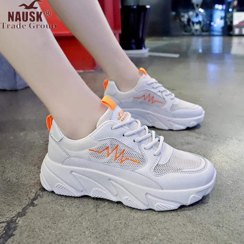 

NAUSK Women Casual Shoes Femme 2018 Spring Autumn Shoes Women Sneakers Flats Fashion Lace-Up White Breathable Woman Sneakers