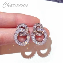 Charmwin, новинка, S925, серебряные серьги-гвоздики, для женщин, супер вспышка, кубический цирконий, круглые серьги, модные украшения для женщин, PE1693