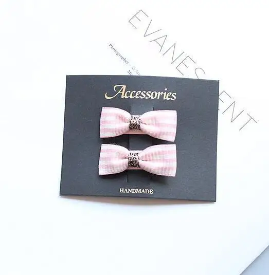 Cute Little Girl's Fabric Bow Hair Bands Checks Holders Elastic Hair Ties Hair Accessories For Kids Tot HT089 - Цвет: Hair Clips NO.2