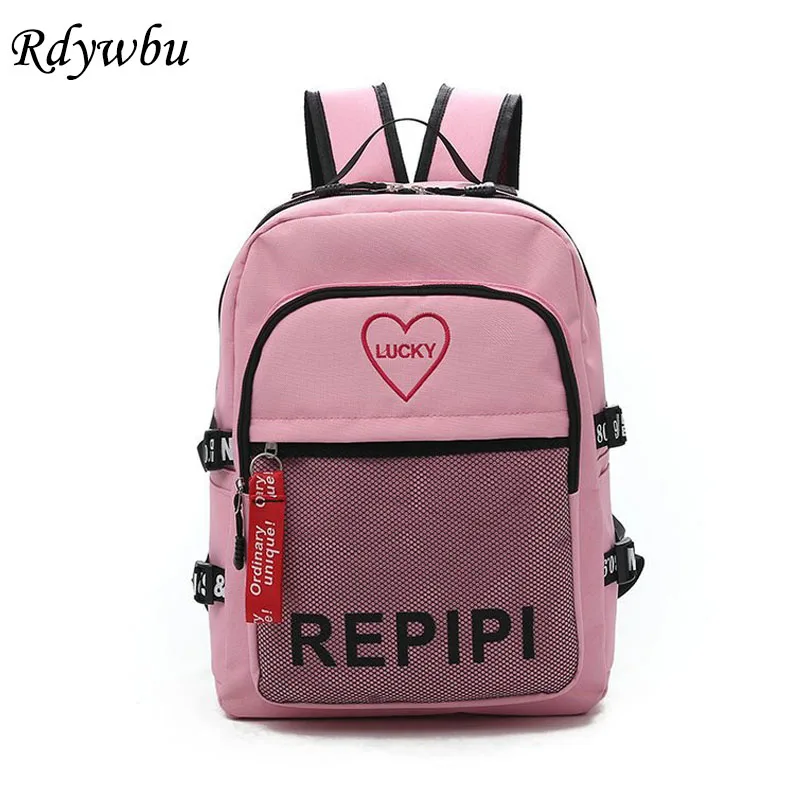 

Rdywbu Letters Heart Embroidery Backpack Unisex Multilayers Mesh Pockets Schoolbag Big Canvas Trave Book School Bag Mochila B566