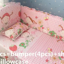 Промо-акция! 6 шт., милый комплект постельного белья с рисунком клубники для девочек, комплект детской кроватки, вышитая кроватка, бампер(бампер+ лист+ наволочка