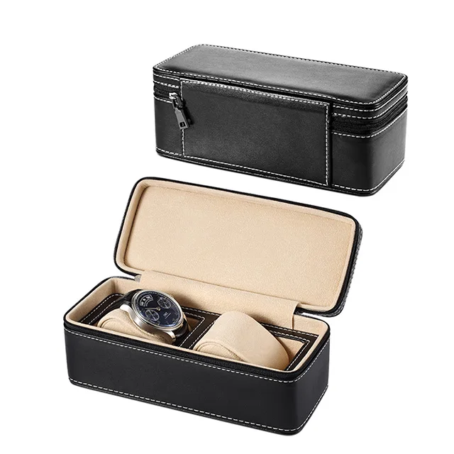 Часы Дисплей Коробка Для Хранения Чехол лоток молнии путешествия часы коллектор случае искусственная кожа черный