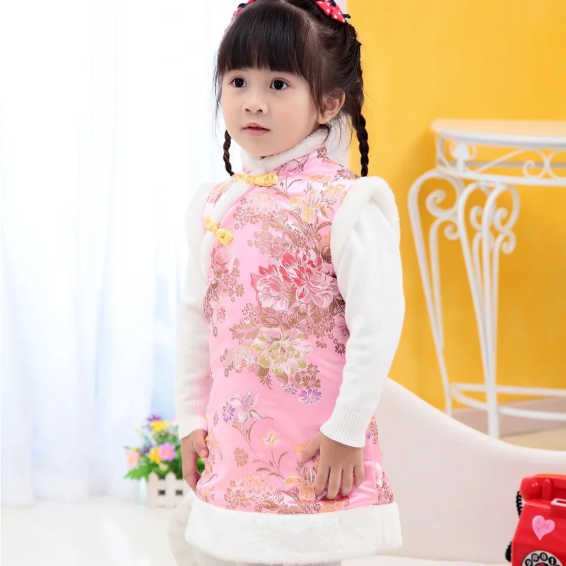 Autumn and winter children jackets vest Chinese style waistcoat cotton baby Gril coats kids thickening outerwear 2-8 Y