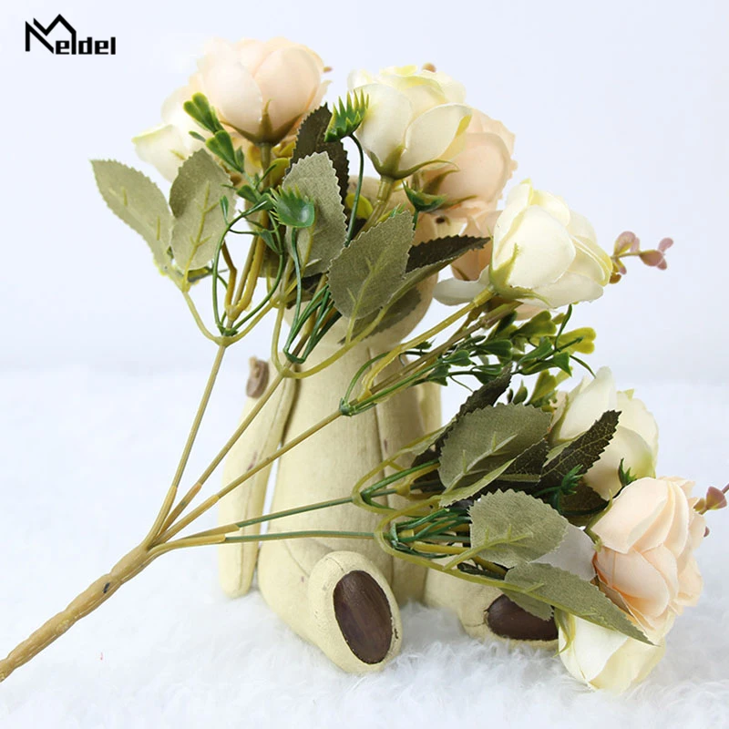 artificial flowers silk rose wedding bouquet home decor (8)